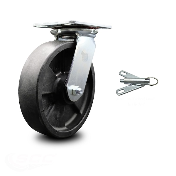 8 Inch Heavy Duty Glass Filled Nylon Caster with Roller Bearing and Swivel Lock